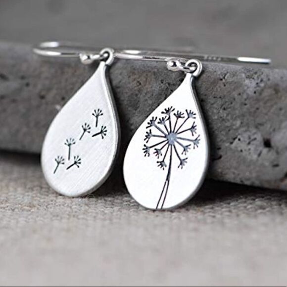 925 Sterling Silver Dandelion Dangle Drop Earrings - Picture 1 of 11